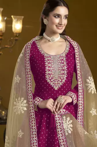 rani pink chanderi butti Anarkali Suit