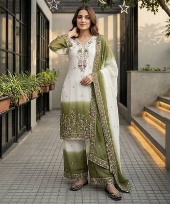 Mahendi georgette  party wear embroidery  plazzo suit set 1