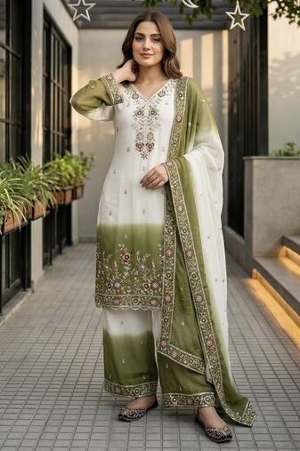 Mahendi georgette  party wear embroidery  plazzo suit set