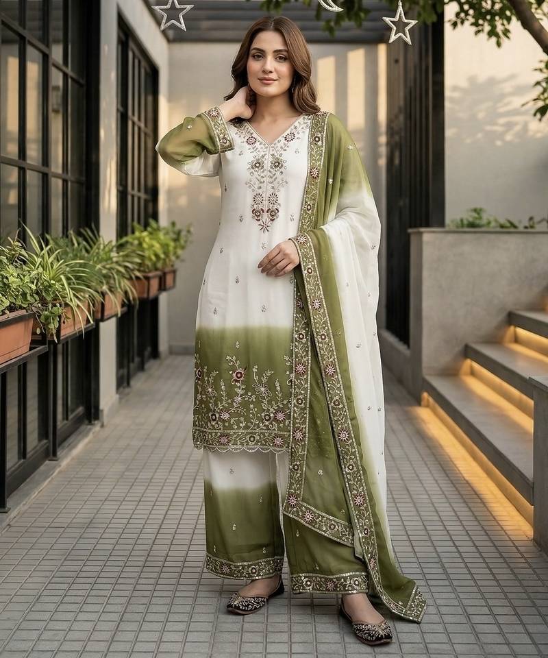 Mahendi georgette  party wear embroidery  plazzo suit set