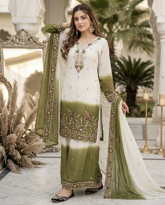 Mahendi georgette  party wear embroidery  plazzo suit set 2