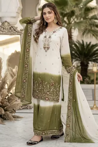 Mahendi georgette  party wear embroidery  plazzo suit set