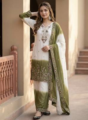 Mahendi georgette  party wear embroidery  plazzo suit set 3