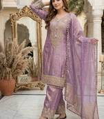 Lavender  silk  party wear embroidery  plazzo suit set