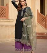 Black  silk  party wear embroidery  suit set