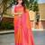 Banarasi satin silk blend saree floral zari woven saree with orange color and pink border & tassels