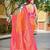 Banarasi satin silk blend saree floral zari woven saree with orange color and pink border & tassels