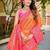 Banarasi satin silk blend saree floral zari woven saree with orange color and pink border & tassels