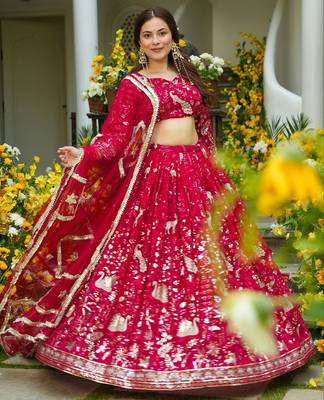 Red Designer Lehenga - Heavy Embroidery for Festive Wear For Women's 1