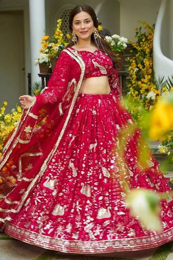 Red Designer Lehenga - Heavy Embroidery for Festive Wear For Women's
