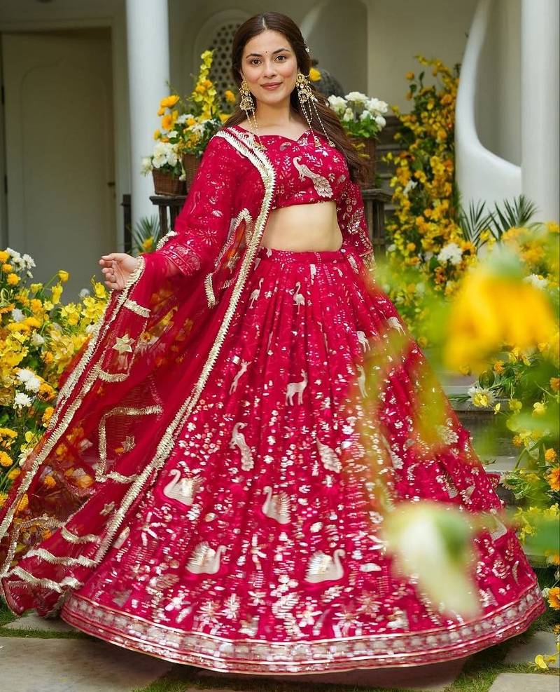 Red Designer Lehenga - Heavy Embroidery for Festive Wear For Women's