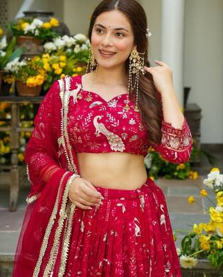 Red Designer Lehenga - Heavy Embroidery for Festive Wear For Women's 2