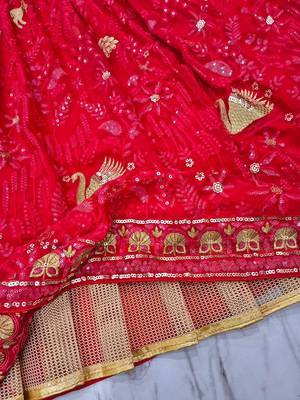 Red Designer Lehenga - Heavy Embroidery for Festive Wear For Women's 5