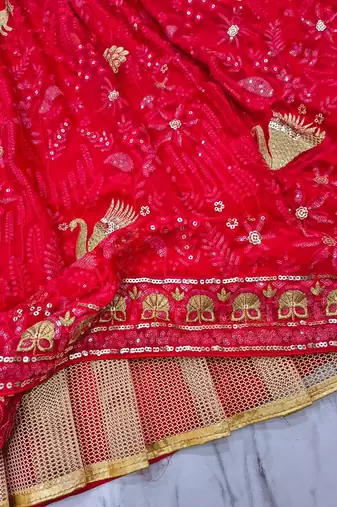 Red Designer Lehenga - Heavy Embroidery for Festive Wear For Women's