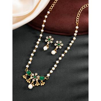 Green necklace drop earrings set ethnic fashion jewellery for women 1