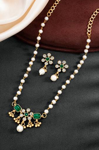 Green necklace drop earrings set ethnic fashion jewellery for women