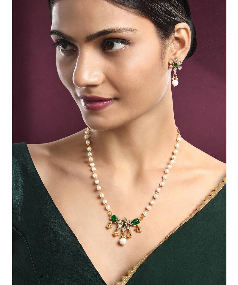 Green necklace drop earrings set ethnic fashion jewellery for women