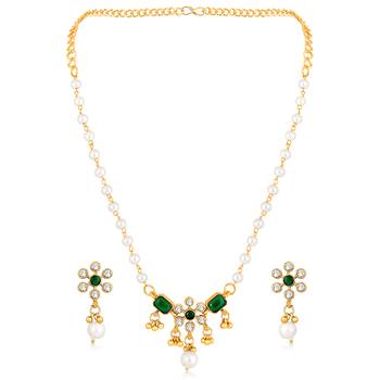 Green necklace drop earrings set ethnic fashion jewellery for women 3
