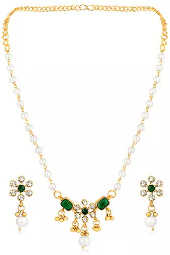 Green necklace drop earrings set ethnic fashion jewellery for women