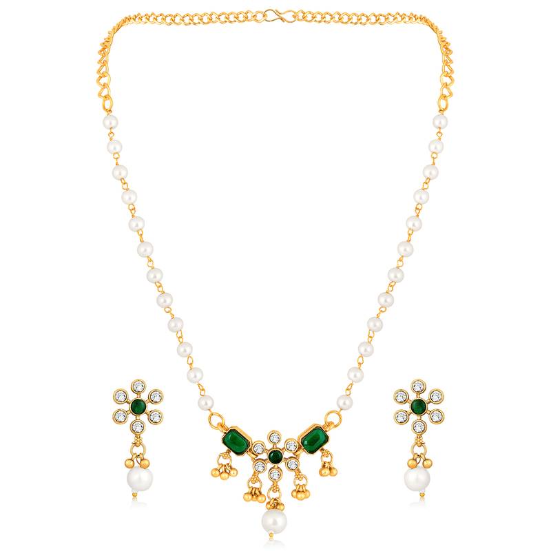 Green necklace drop earrings set ethnic fashion jewellery for women