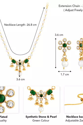 Green necklace drop earrings set ethnic fashion jewellery for women