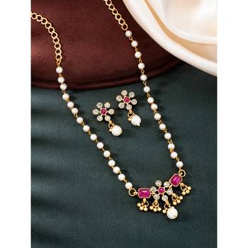 Rani pink necklace drop earrings set ethnic fashion jewellery for women 1