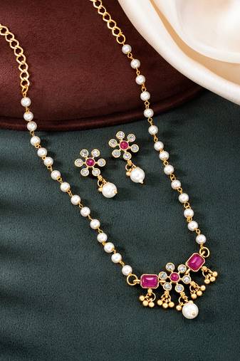 Rani pink necklace drop earrings set ethnic fashion jewellery for women