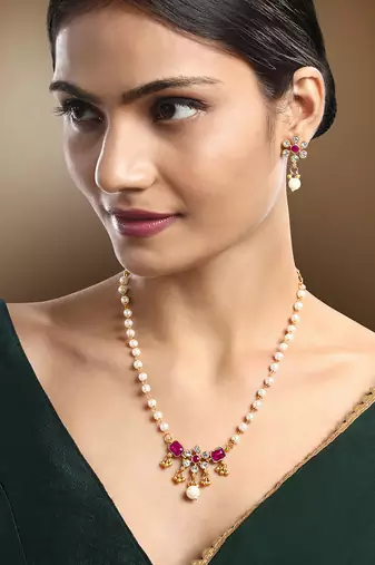 Rani pink necklace drop earrings set ethnic fashion jewellery for women