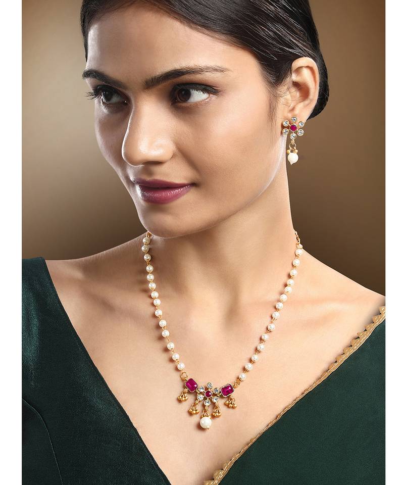 Rani pink necklace drop earrings set ethnic fashion jewellery for women