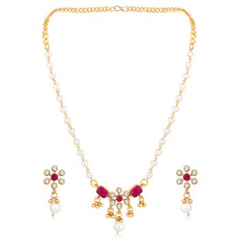 Rani pink necklace drop earrings set ethnic fashion jewellery for women 3
