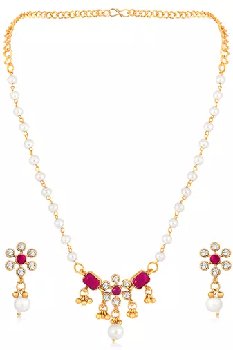 Rani pink necklace drop earrings set ethnic fashion jewellery for women