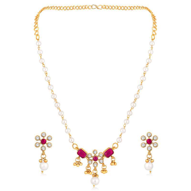 Rani pink necklace drop earrings set ethnic fashion jewellery for women