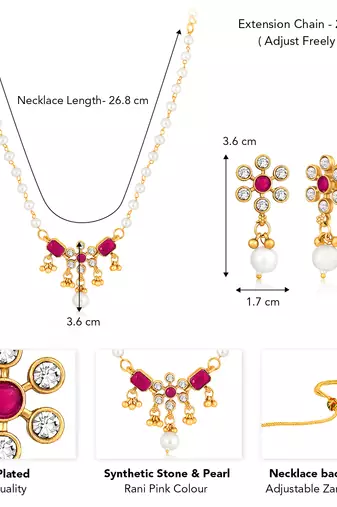 Rani pink necklace drop earrings set ethnic fashion jewellery for women