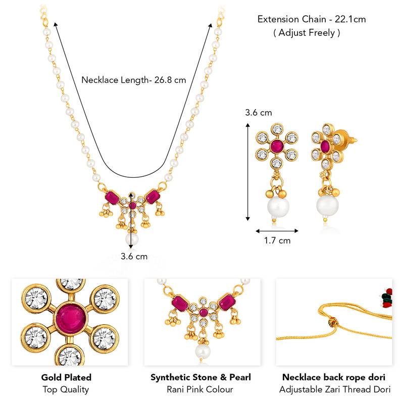 Rani pink necklace drop earrings set ethnic fashion jewellery for women