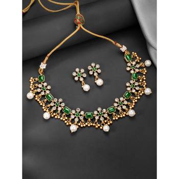 Green necklace drop earrings set ethnic fashion jewellery for women 1