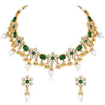 Green necklace drop earrings set ethnic fashion jewellery for women 2