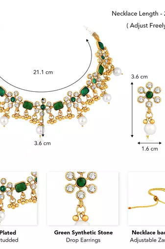 Green necklace drop earrings set ethnic fashion jewellery for women