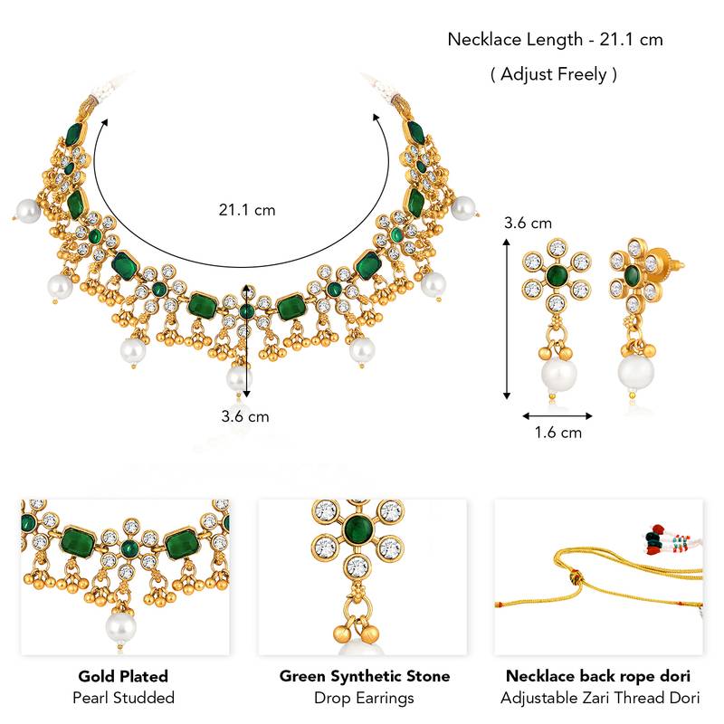Green necklace drop earrings set ethnic fashion jewellery for women