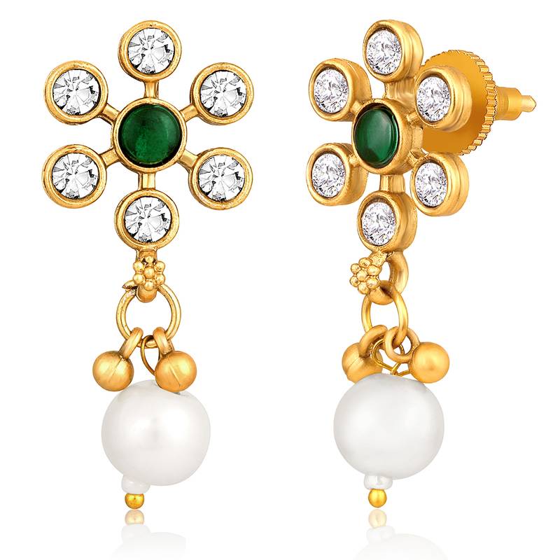 Green necklace drop earrings set ethnic fashion jewellery for women