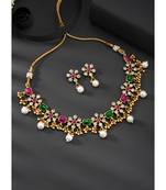 Red green necklace drop earrings set ethnic fashion jewellery for women