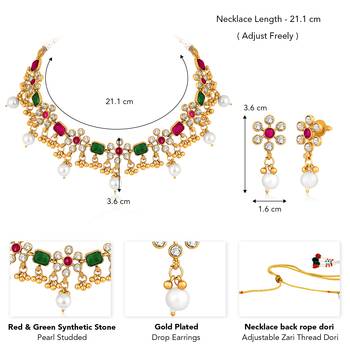 Red green necklace drop earrings set ethnic fashion jewellery for women 3