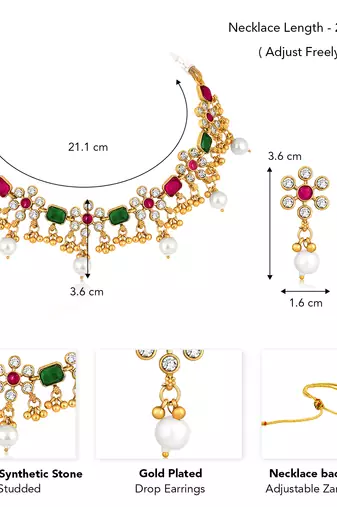 Red green necklace drop earrings set ethnic fashion jewellery for women