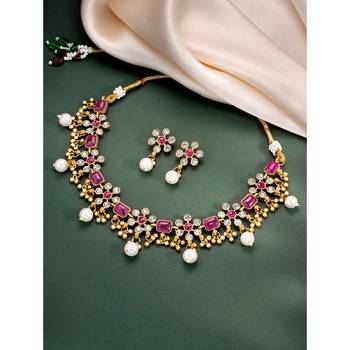 Rani pink necklace drop earrings set ethnic fashion jewellery for women 1