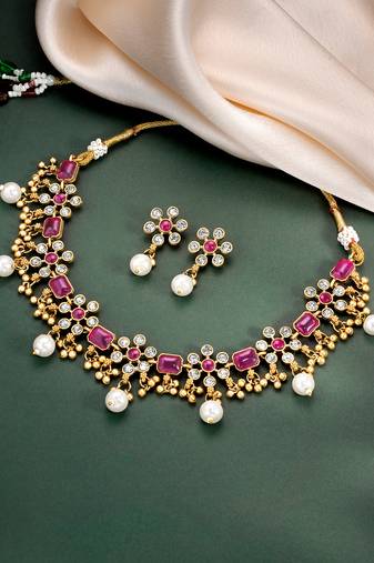 Rani pink necklace drop earrings set ethnic fashion jewellery for women