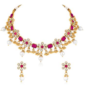 Rani pink necklace drop earrings set ethnic fashion jewellery for women 2