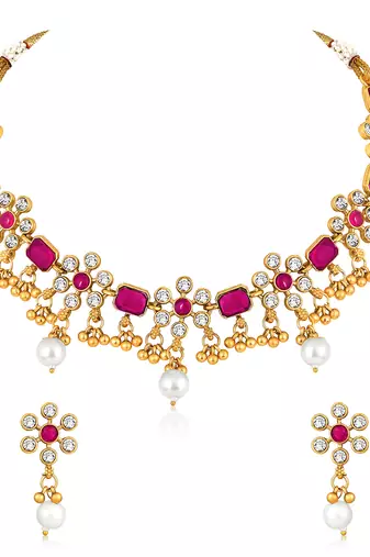 Rani pink necklace drop earrings set ethnic fashion jewellery for women