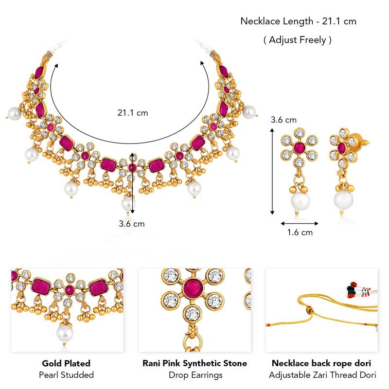 Rani pink necklace drop earrings set ethnic fashion jewellery for women