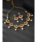 Red green necklace dangle earrings set ethnic fashion jewellery for women