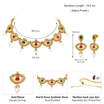 Red green necklace dangle earrings set ethnic fashion jewellery for women 4