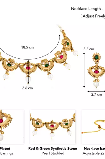 Red green necklace dangle earrings set ethnic fashion jewellery for women